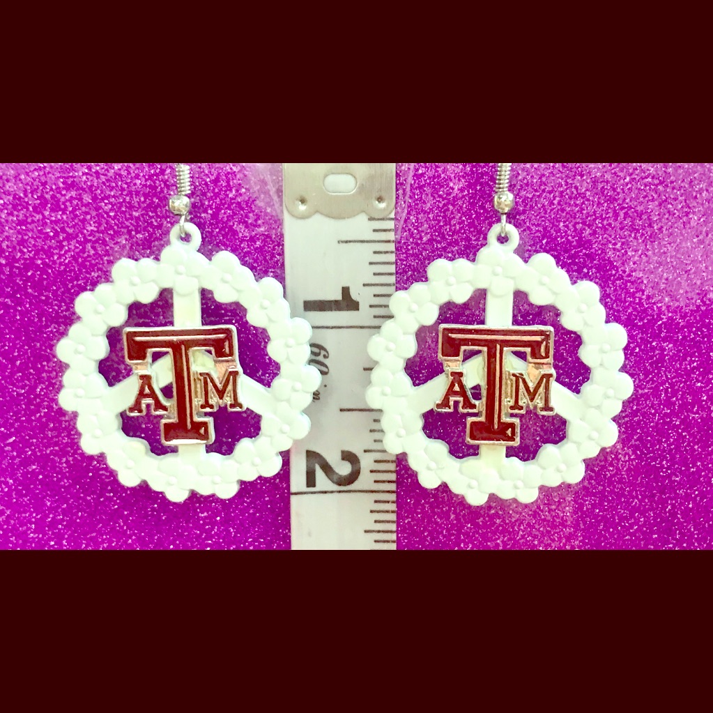 Texas A&M Aggies White Flowered Peace Earrings